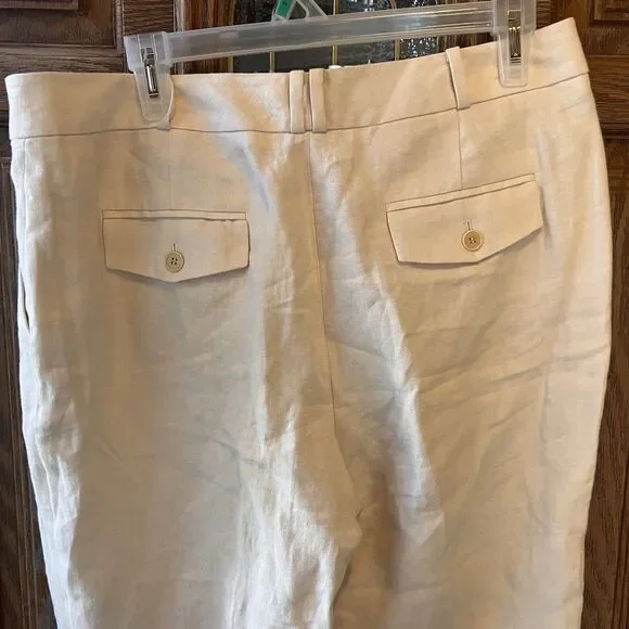 NWT Talbots Petite 100% Linen Pants Wide Leg 14P Cream MSRP $99 Beige Lined - Picture 13 of 16
